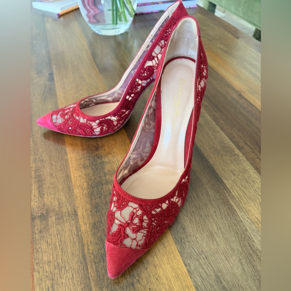 Gianvito Rossi Magenta Lace Heels